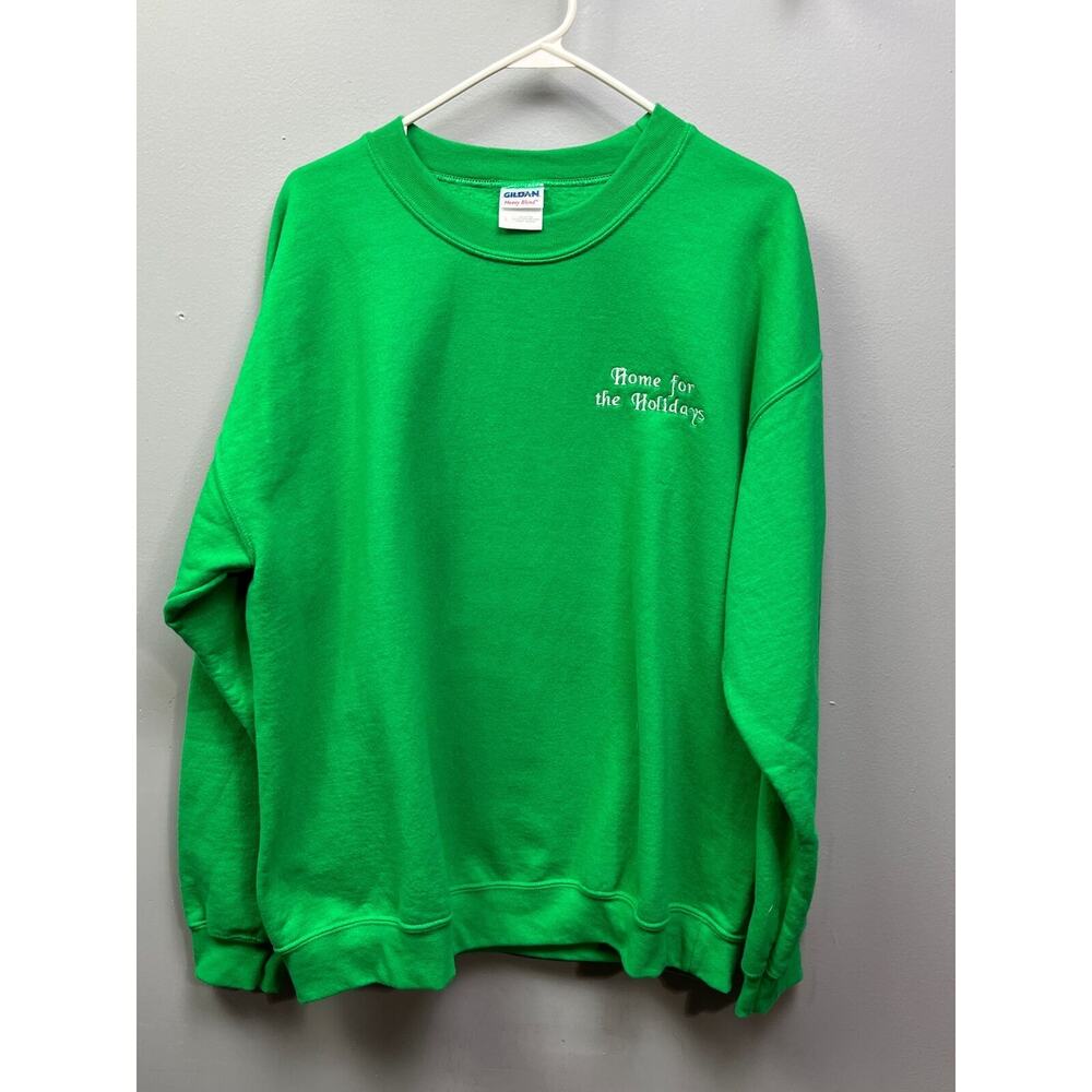 Gildan Sweatshirt Womens large‎ green "Home for the Holidays" embroidered